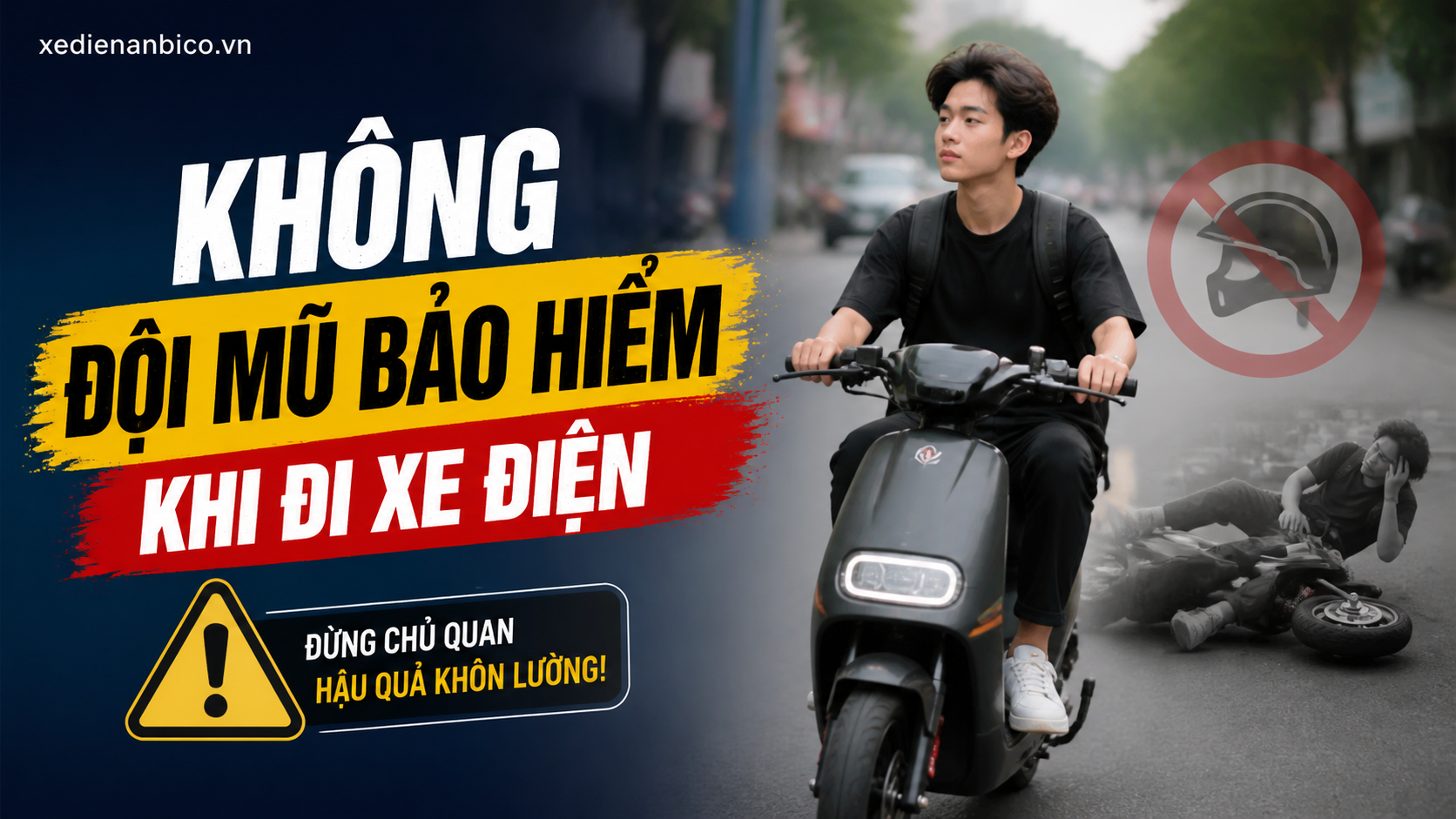 Không đội mũ bảo hiểm khi đi xe điện Không đội mũ bảo hiểm khi đi xe điện